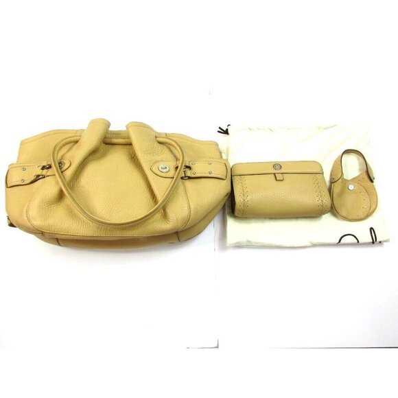 Cole Haan Village Classic Tote Handbag Womens Beige Leather with Two Pouch - Picture 2 of 6